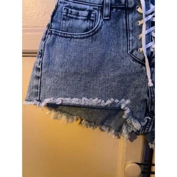 Pacsun High Rise Festival Jean Shorts Size 24 Lace up Front - Picture 10 of 10